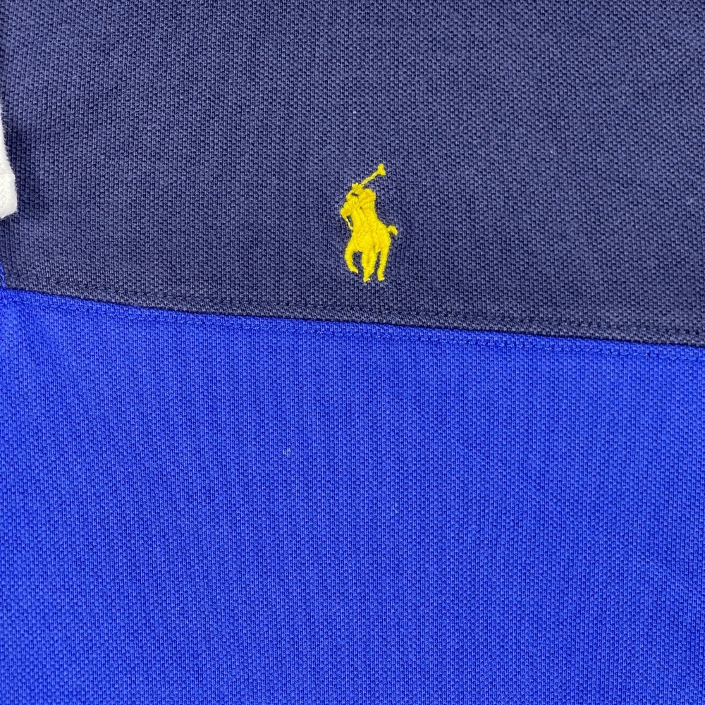 Polo Ralph Lauren Rugby Hoodie Mens XL Blue Striped Long Sleeve Polo Shirt Y2K - Picture 3 of 12